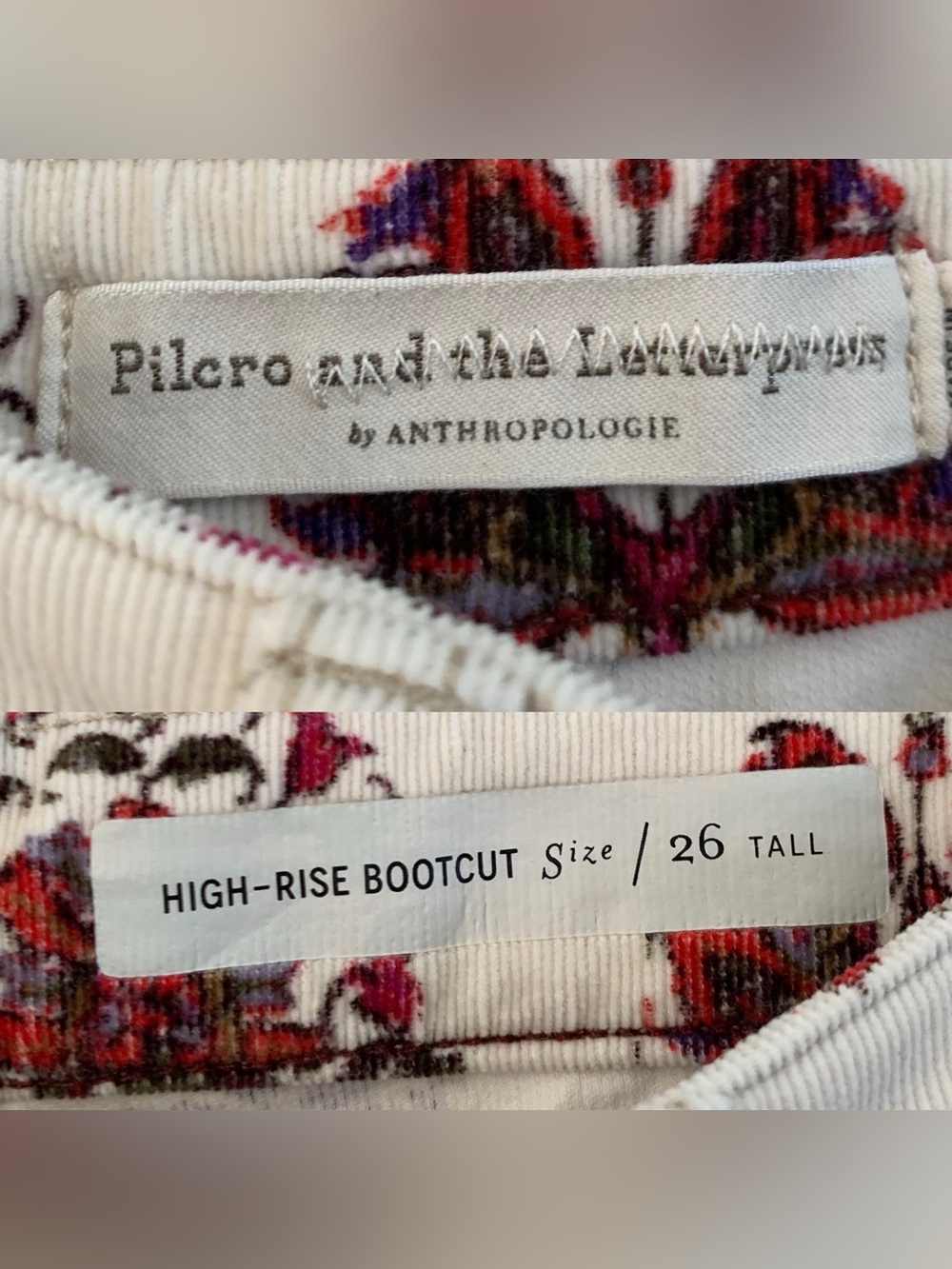 Anthropologie Pilcro High Rise Bootcut Pant Floral Corduroy 26 Tall cotton blend - Picture 6 of 12